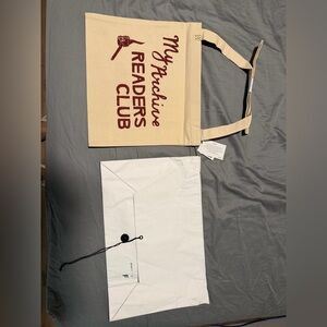 Visvim Cream Canvas 'My Picture Readers Club' Tote Bag with Maroon Print